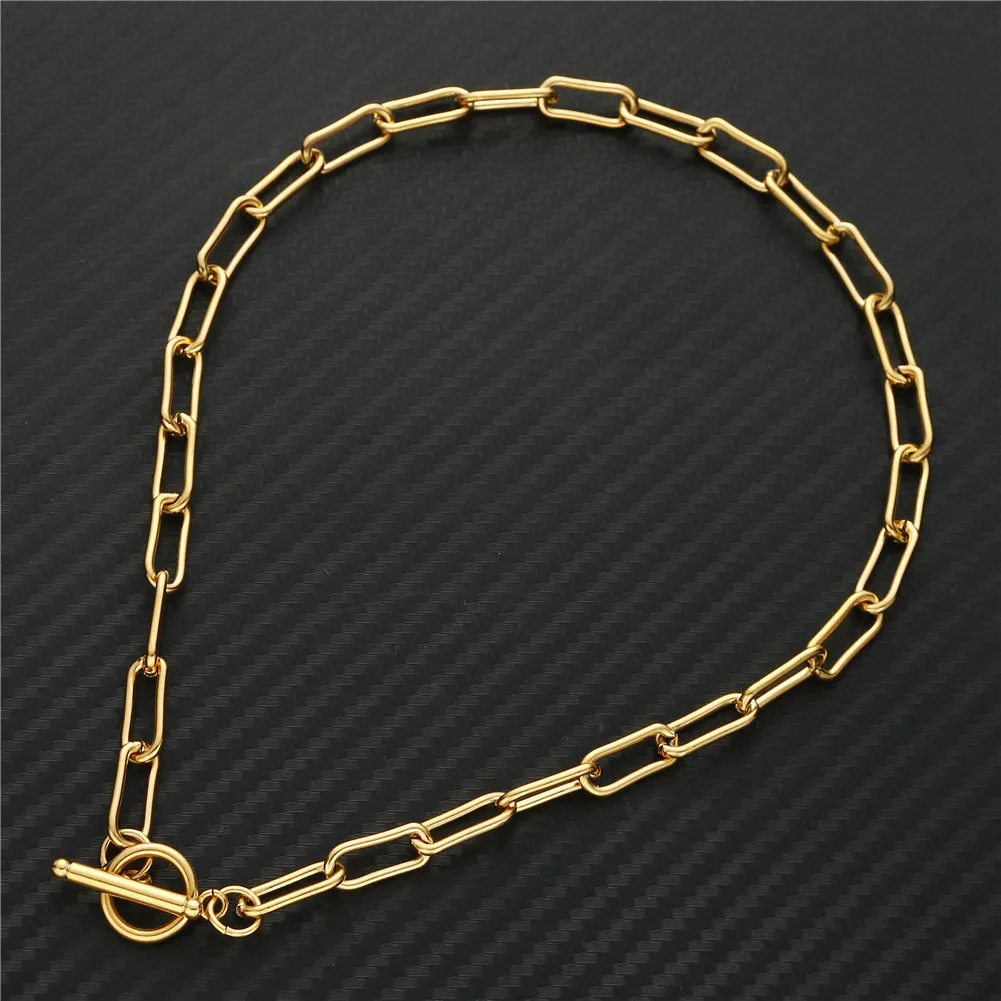 

20/30/40/45CM Stainless Steel Square Link Chain Necklaces For Women Men Toggle Clasp OT Buckle Choker Collar Hip Hop Jewelry