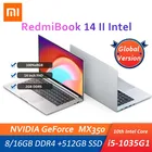Ноутбук Xiaomi Mi RedmiBook 14 II, ноутбук 14 дюймов, i5-1035G1 дюйма, MX350, 16 ГБ8 ГБ, DDR4, 512 Гб SSD, офисный портативный ноутбук, Windows 10 100% sRGB Wifi6
