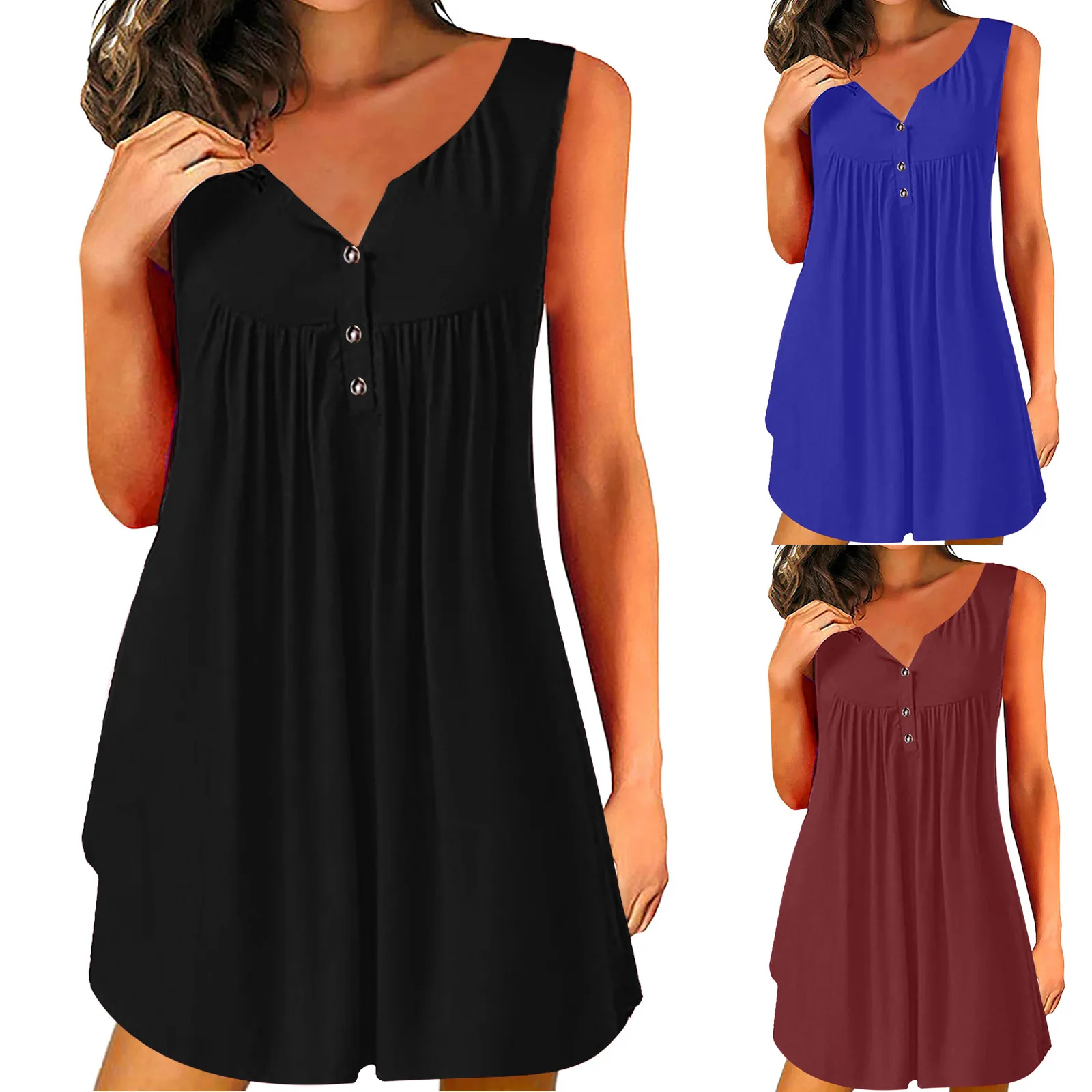 

Стильные и привлекательные женские платье с резинкой на талии и развевающейся юбкой платье с v-образным вырезом на пуговицах пляжное летнее...