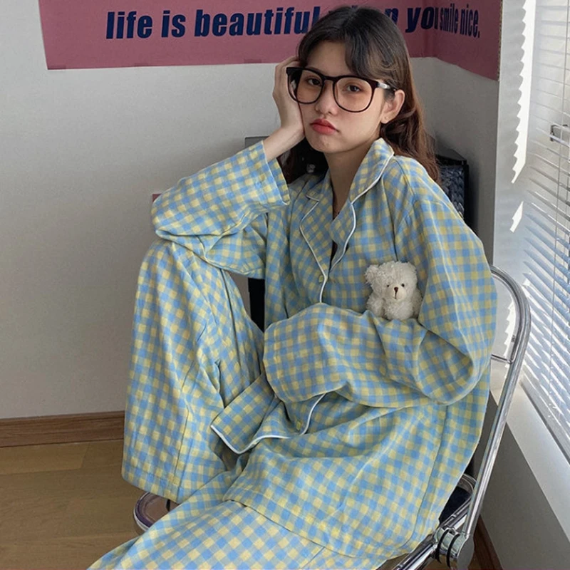 Женский пижамный комплект кардиган в сетку с отворотом и длинным рукавом