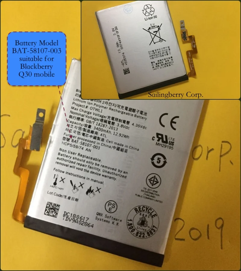 Аккумулятор подходит для Blackberry Q30 mobile с моделью батареи BAT 58107 003|Аккумуляторы