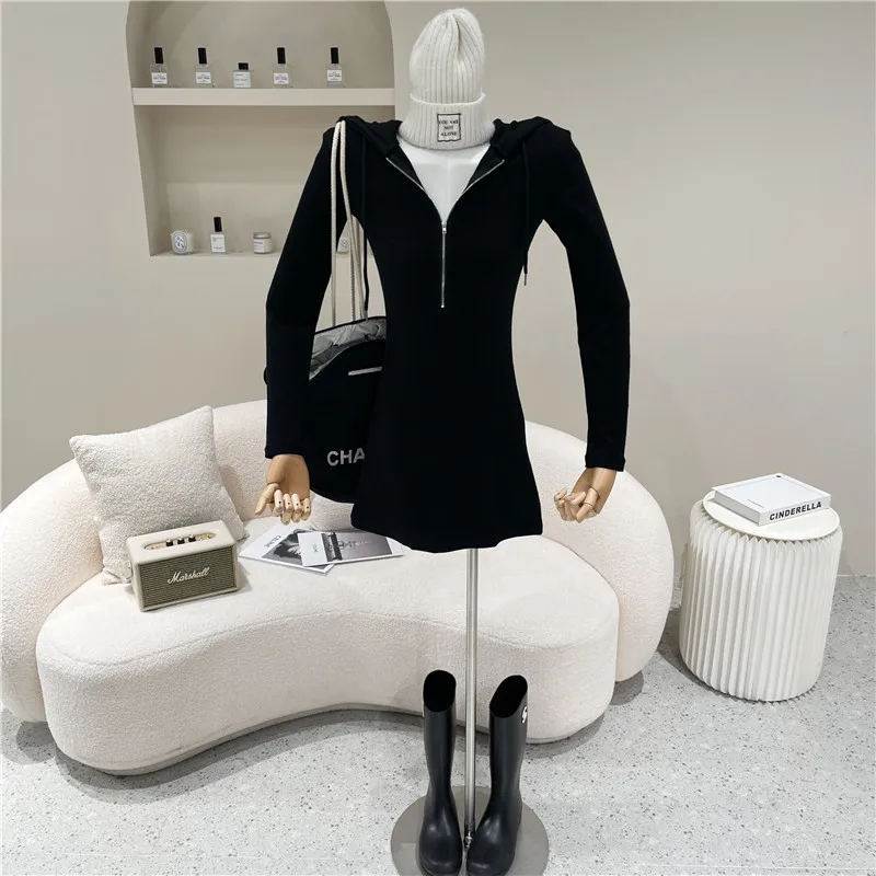 

Women's Spring Summer 2021 Niche Design Fashion Short Dress Zipper Hooded Slim Skirt A-line Dress