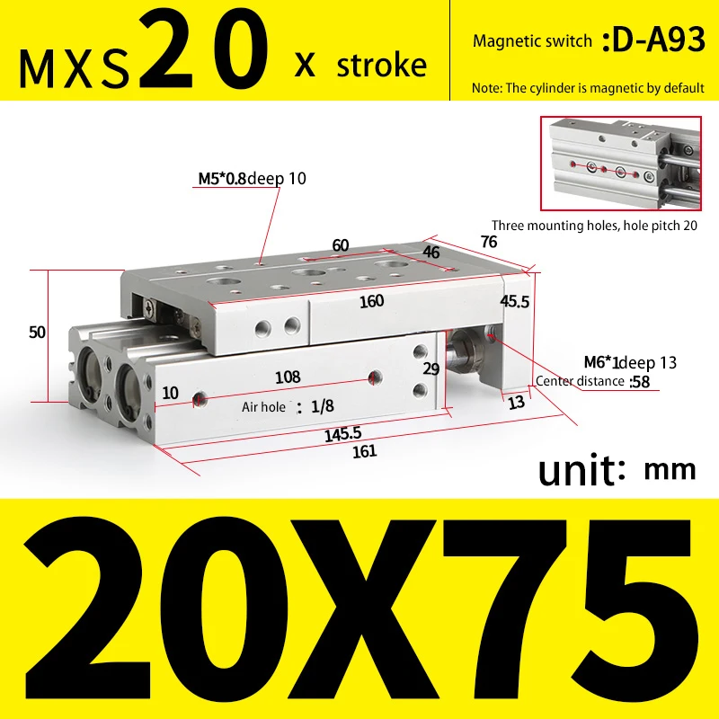 

Пневматическая рельсовая направляющая серии MXS, задняя фотография, задняя фотография, Задняя деталь 20-150