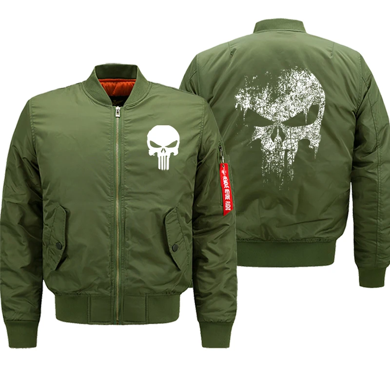 army green 5 Каратель Череп куртка Бомбер для мужчин осень зима толстые пальто уличная хип хоп Военная мотоциклетная Мужская s куртки 8XL Большие размеры - Цвет: army green 5