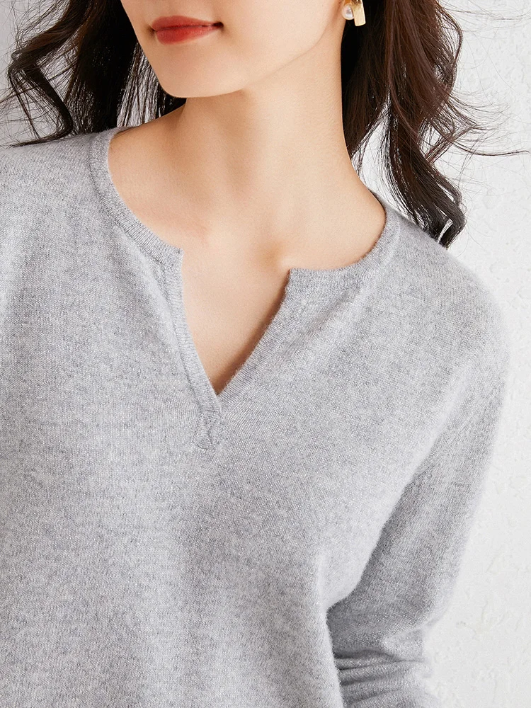Женский джемпер из 100% тонкой шерсти пуловер с вырезом на воротнике Модный