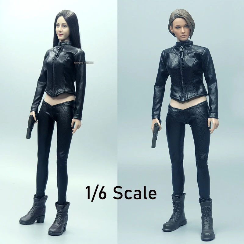 

1/6 Scale female clothes tight leather coat jacket black leather pants fit 12 inches action figure