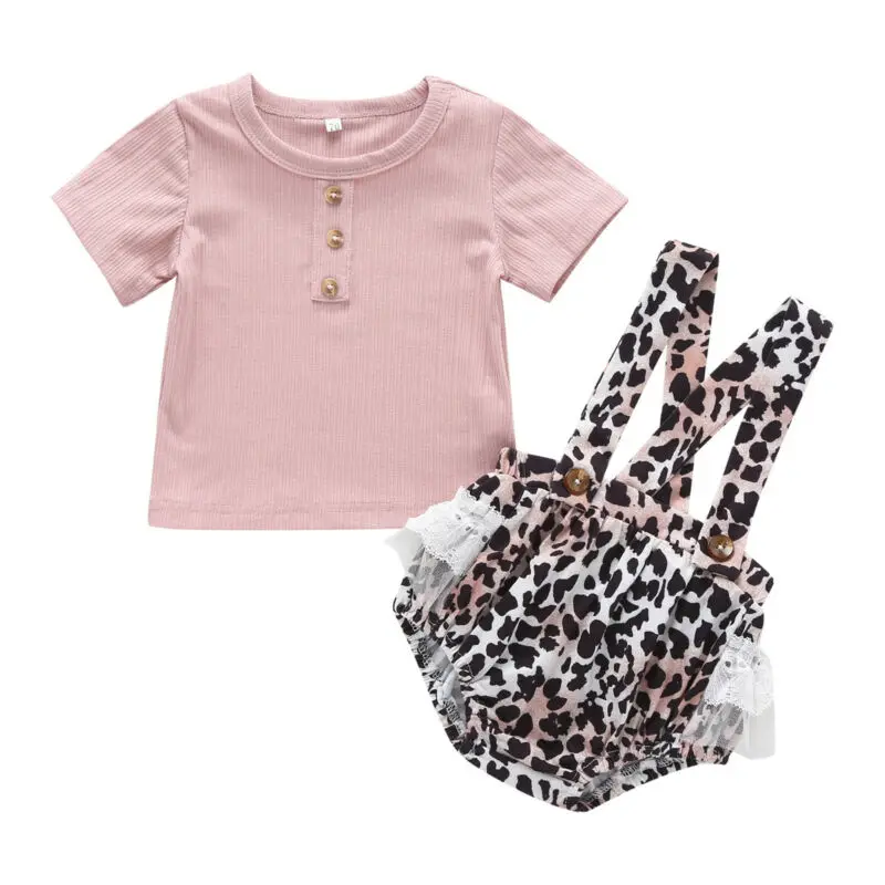 

Newborn Baby Girls Clothes Tops T-shirt Lace Leopard Shorts Bib Pants Outfits Summer Short Sleeve Baby Girl Clothing Set