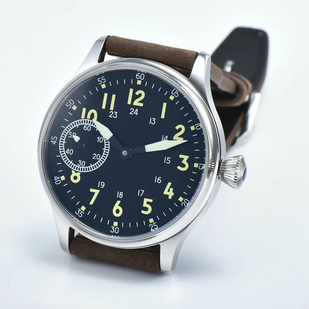 Corgeut 44 мм светящийся черный стерильный циферблат механические мужские часы с