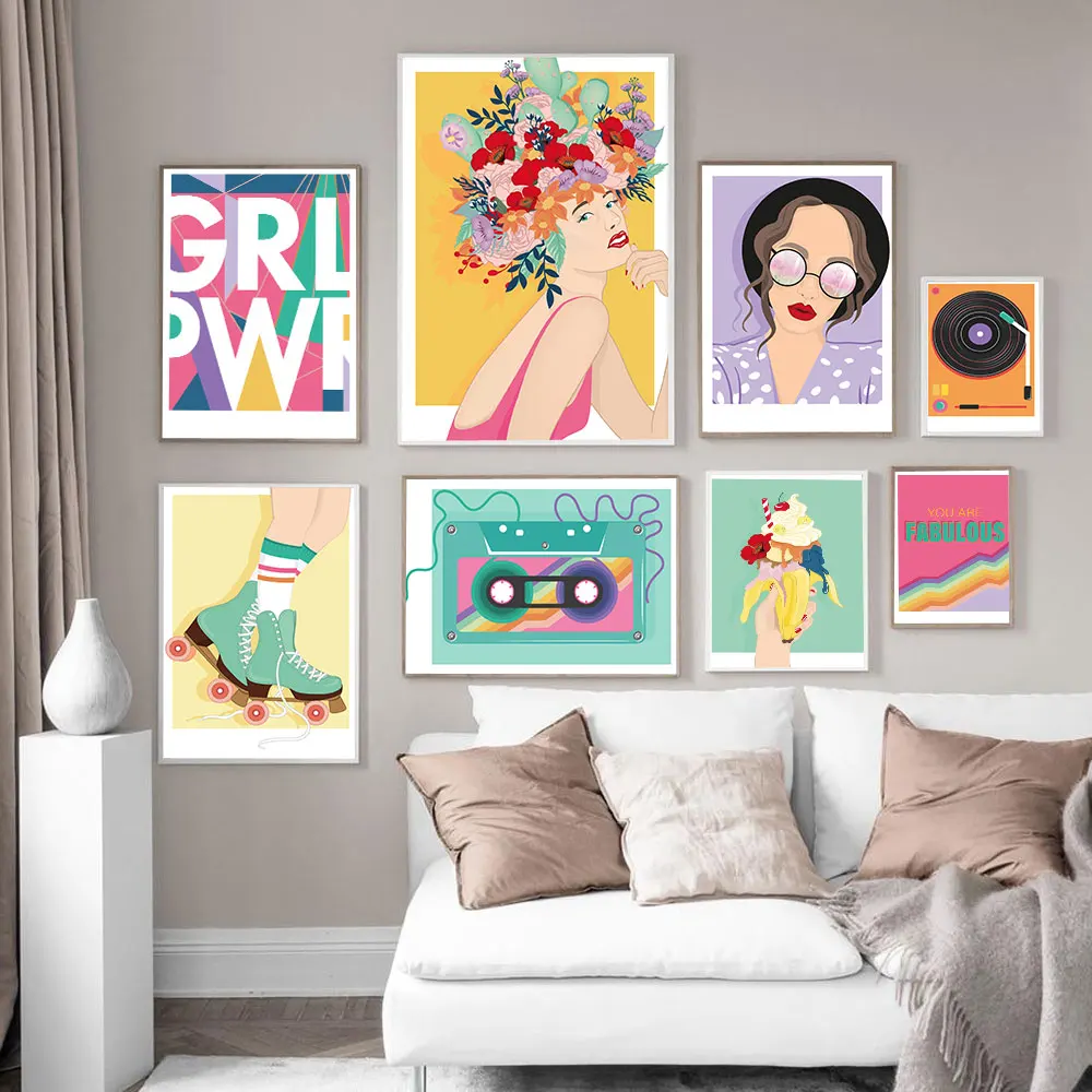 

Цветочная девушка модные ретро постеры HD Печать холст живопись абстрактный портрет винтажные настенные картины гостиная домашний декор