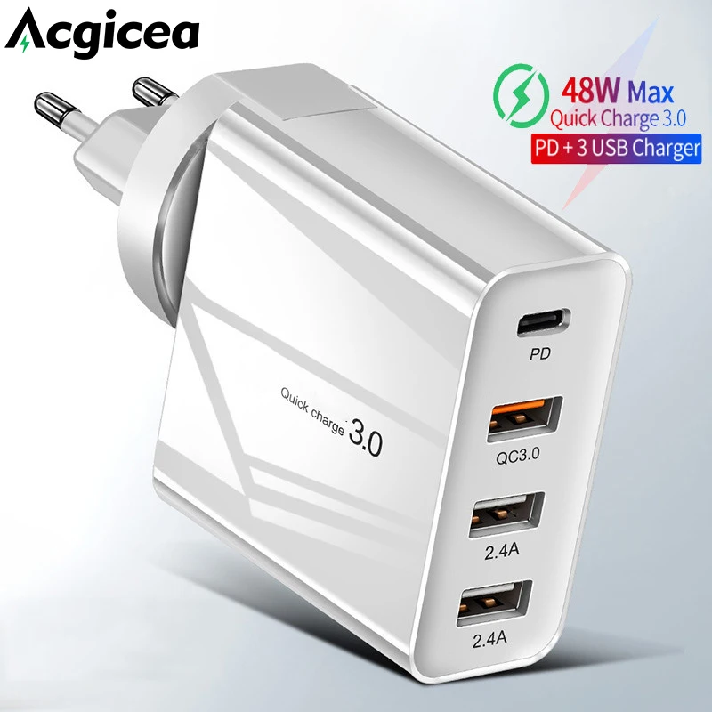 

Acgicea 45W GaN USB Charger Quick Charge 4.0 3.0 Type C PD 4 Ports Fast Phone Chargers for iPhone 13 Pro Max Laptop PD Charger
