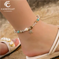 bohemia starfish shell stone pendant anklet for women fashion beads leg bracelet chain boho summer beach foot jewelry gifts