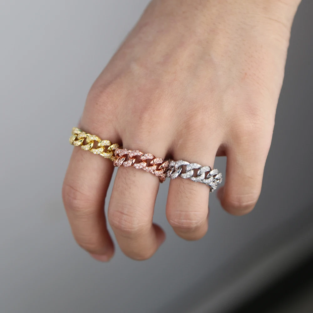 Для женщин хип-хоп обручальное кольцо трендовые кольца на палец iced out bling cz проложили Майями кубинское звено цепи кольцо ювелирные изделия
