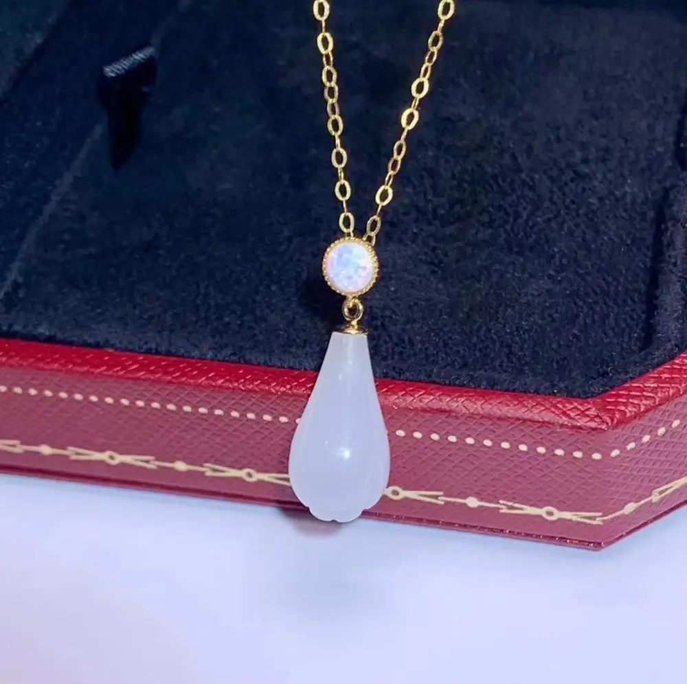 

SHILOVEM 18k желтое золото Настоящая Натуральная белая яшма подвески Рождественский подарок ювелирные украшения завод свадьба без ожерелья ...