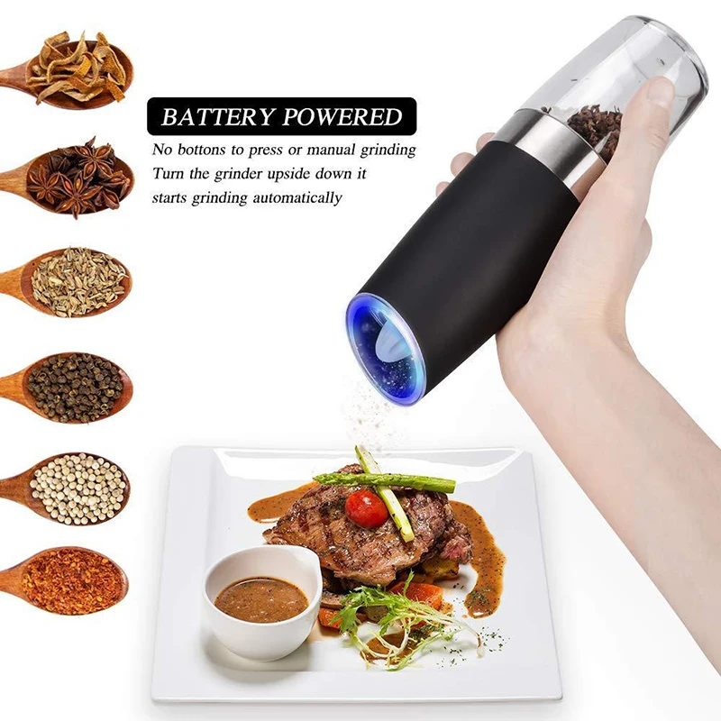 Electric Pepper Grinder Easy Salt Spice Herbal Containers With Induction Lights for Cleaning Home Kitchen Cooking BBQ Tools | Дом и сад