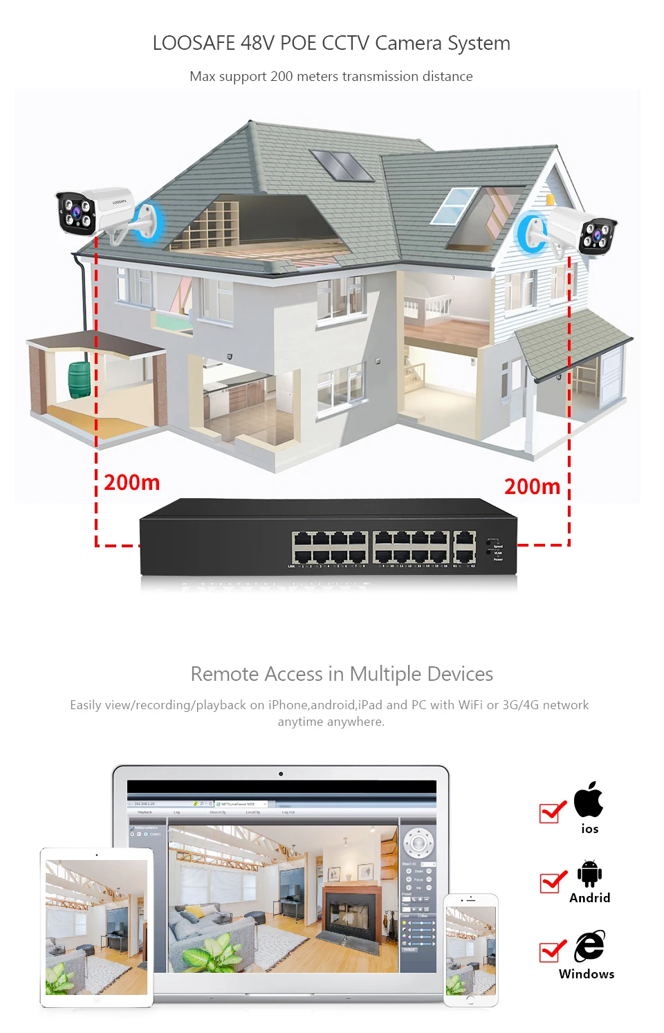 LOOSAFE 1080P HDMI POE NVR комплект CCTV система безопасности DVR 16 шт. аудио запись ip-камера P2P видео камера безопасности комплект 1 ТБ HDD