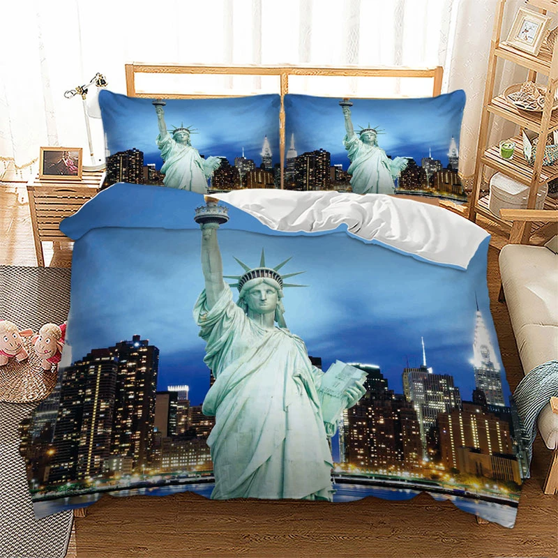 

Statue of Liberty View Design Bedding Set 3D London Paris New York City Buildings Printed Quilt Cover Bed Set Bedclothes 2/3Pcs