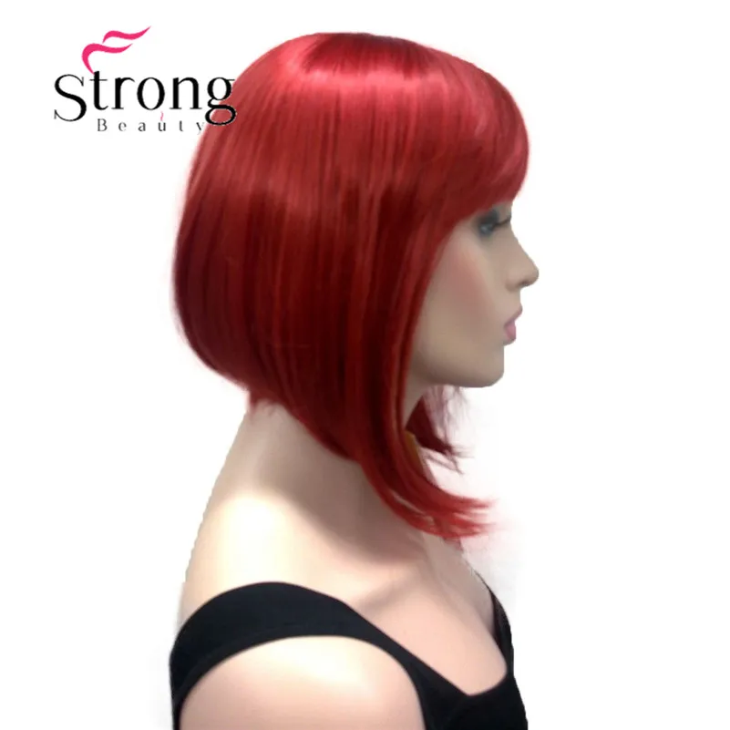 StrongBeauty короткий прямой блонд выделенный боб с челкой синтетический парик черный коричневый красный женские парики выбор цвета - Цвет: 137 Red