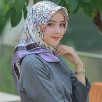 9090cm women stain silk square scarf muslim head scarves hijab femme musulman floral print bandana ladies neck hair scarfs