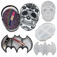 skull storage box resin mold diy epoxy resin mold 3d halloween bat coffin swing table jewelry box silicone mold