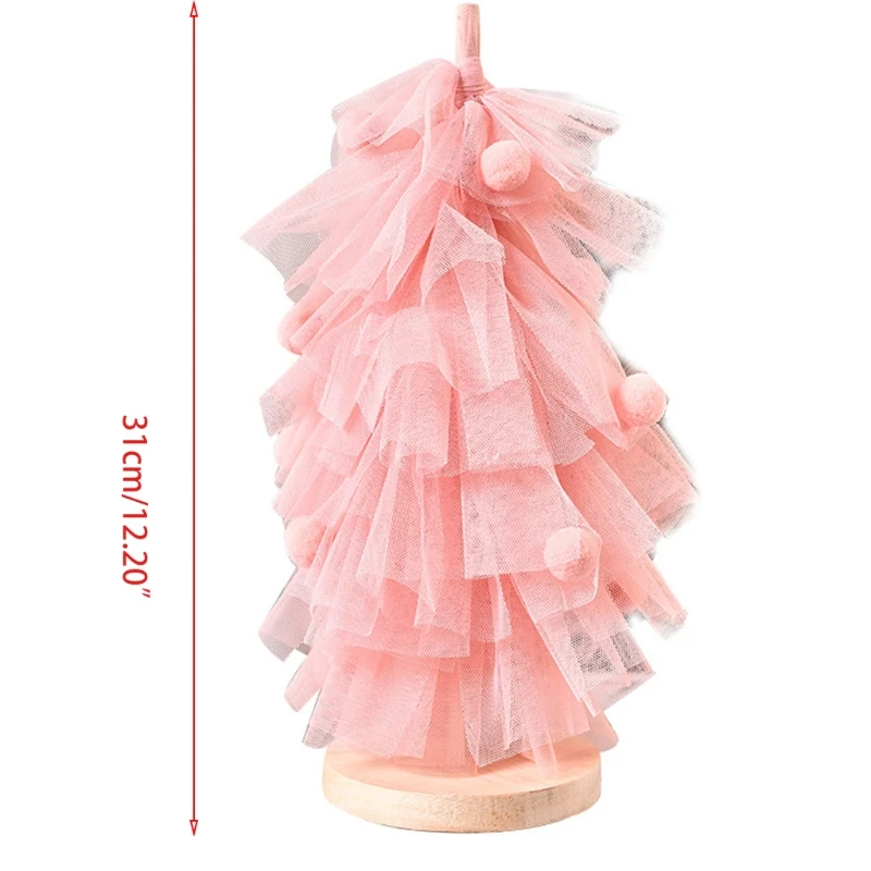 

Creative Artificial Mini Wooden Gauze Mesh Christmas Tree Cute Pom Pom Ball Pine Desktop Ornament Xmas Party Home Decor