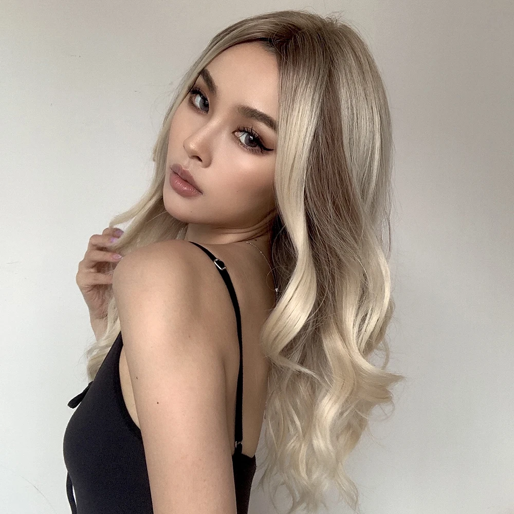 HD темно-коричневый блонд хайлайтер кружевной парик Средняя часть длинный тело