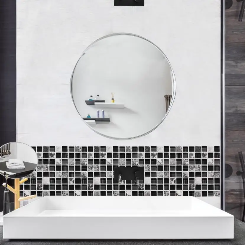 Ванная комната кухонные наклейки на плитку Водонепроницаемый черный мрамор