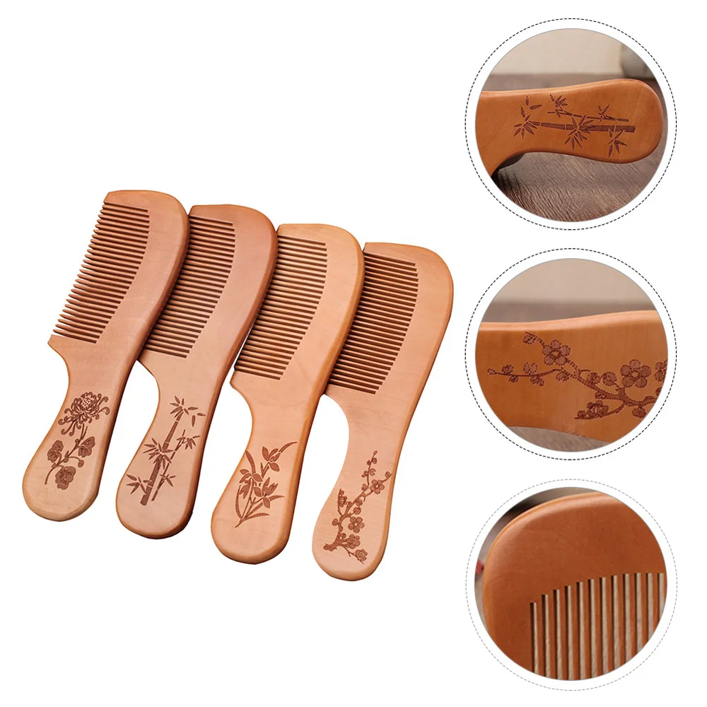 

4 Pcs Peach Wood Styling Combs Exquisite Barber Combs Creative Scraping Combs
