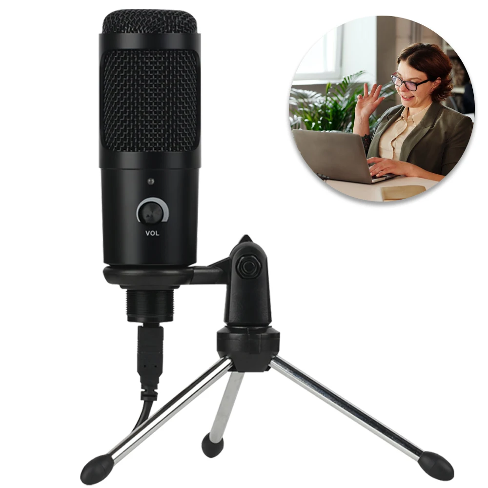 

USB Condenser Microphone Home Desktop Live Microphone with Stand for Game Recording Conference Online Class YouTube Live