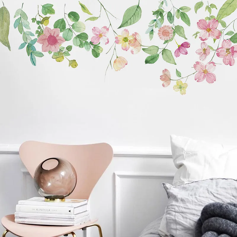 Watercolor Flower Wall Sticker - Bedroom and Living Room Decor - Removable Floral Wall Decal for Girls' Room image 3