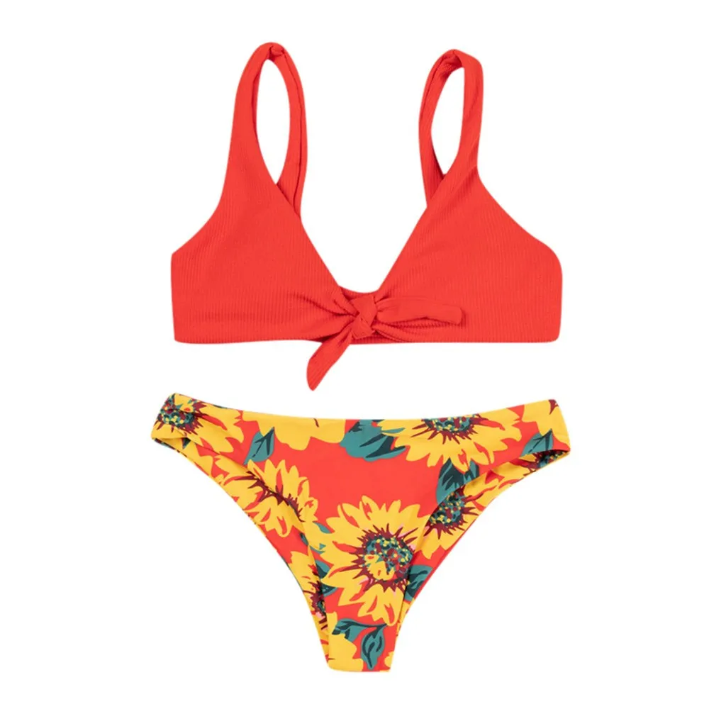 Женский сексуальный комплект бикини на шнуровке с цветочным принтом 2020