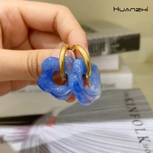 HUANZHI 2021 Colorful Acrylic Flower Resin Drop Earrings Stainless Steel Circle Hollow For Women Girls Jewelry Minimalist Gifts