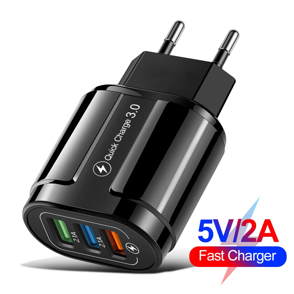 

3 Ports 5V 2A Quick USB Charge For iPhone 13 Samsung S21 S20 Huawei Fast Charging Mobile Phone Charger US ES Plug Wall Adapter
