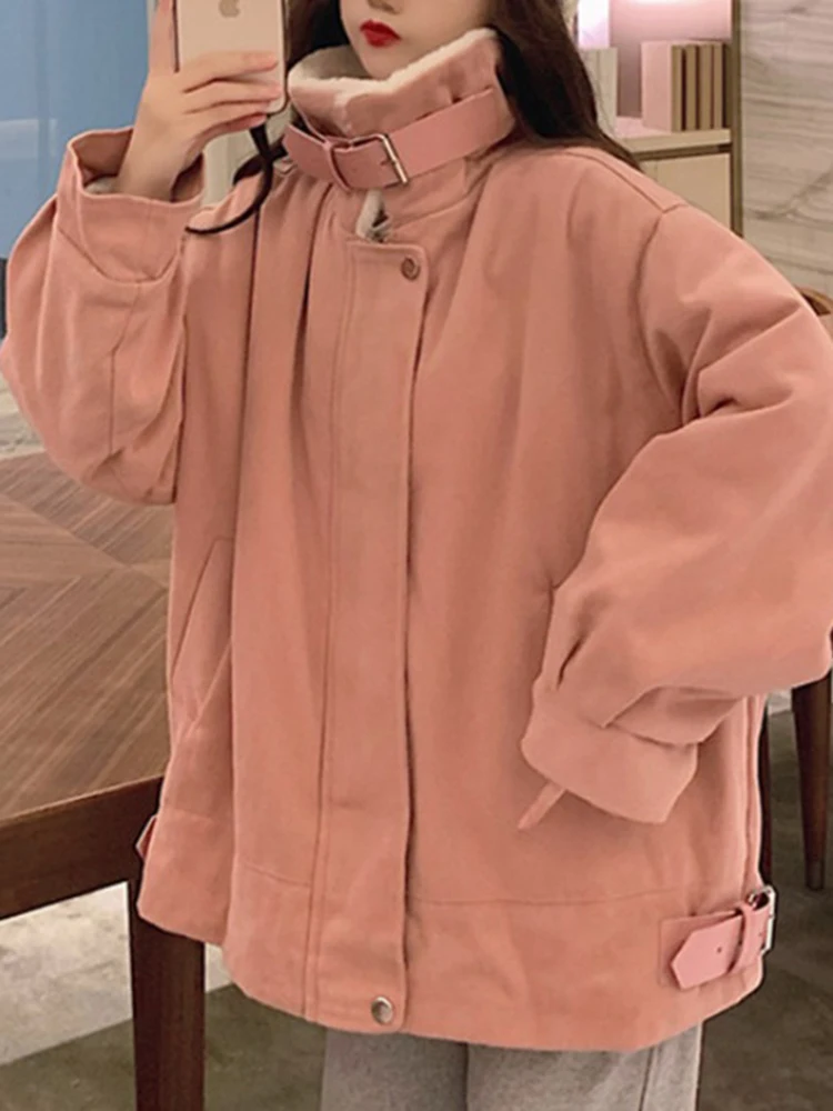 

Cotton Padded Jacket Women's Winter 2020 New Yuansuo Style Standing Collar Loose Leather Buckle Warm And Thickened Work Clothes