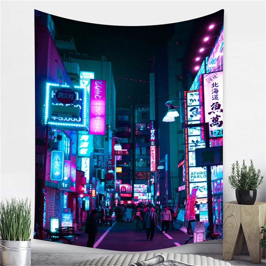 

City Anime Japanese Street Printed Bedroom Home Decoration Bohemian hippie wall background Tapestry wall hanging cloth