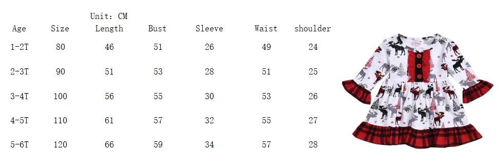 Осень 2020 милое рождественское платье для маленьких девочек с принтом оленя