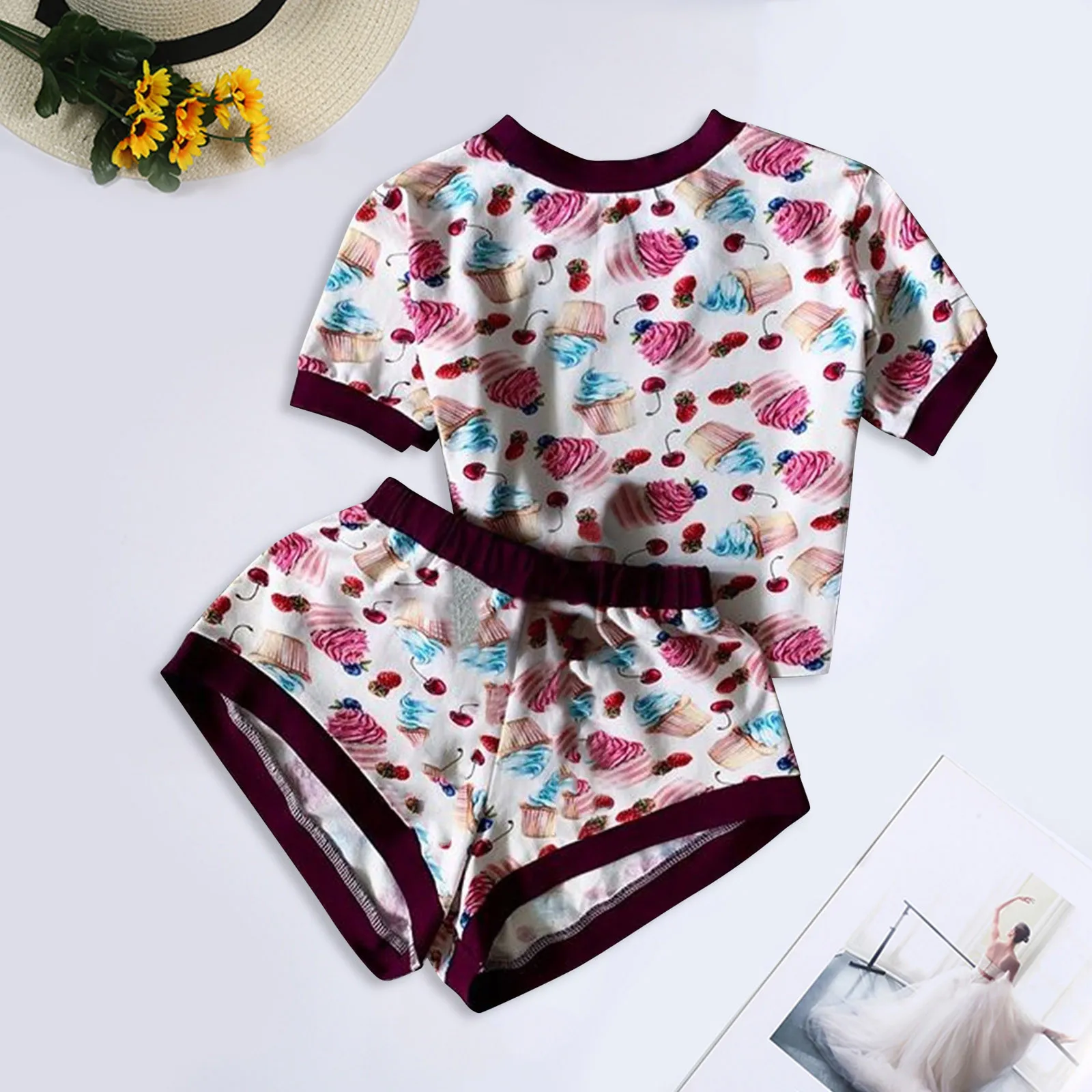 Женский спортивный костюм S XXL женская одежда для сна с принтом в виде десертов хлопковая ночная рубашка