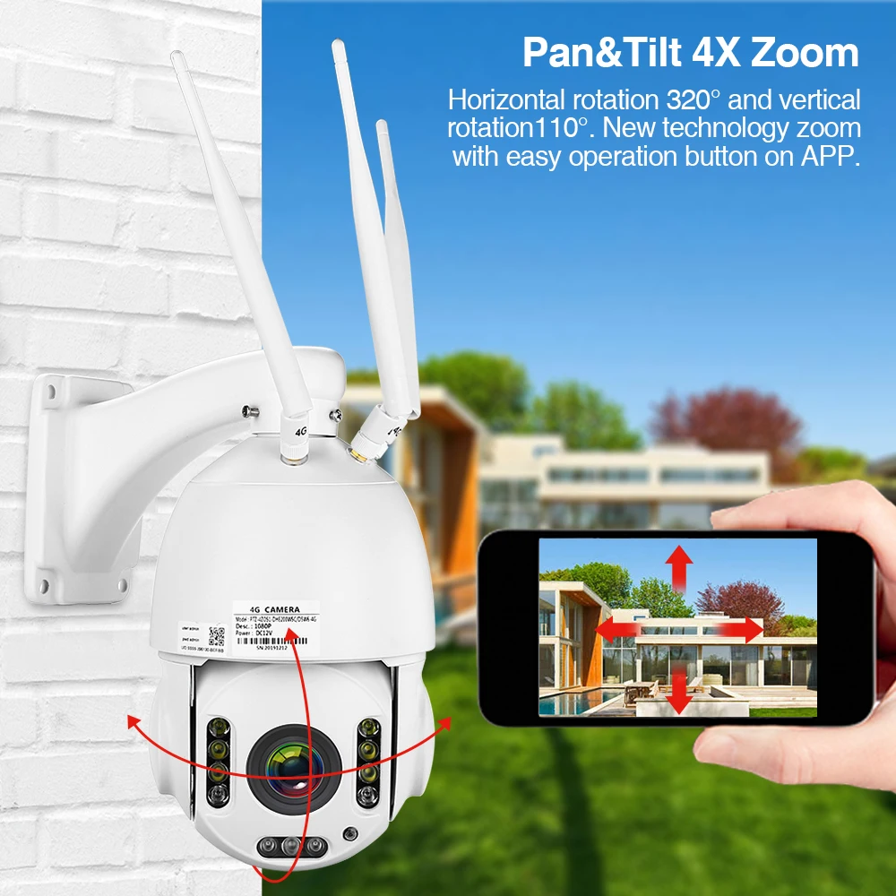 Wi-Fi камера внешняя PTZ IP 1080p 4G управление через приложение водонепроницаемый