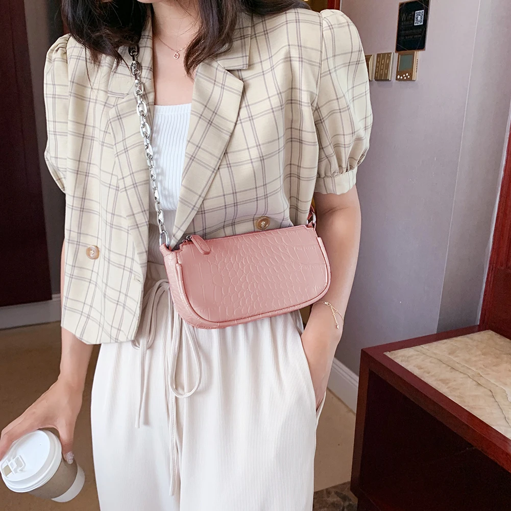 

Women Casual Shoulder Messenger Bags PU Leather Pure Color Chain Tote Purses Youth Ladies Simple Versatile Bag