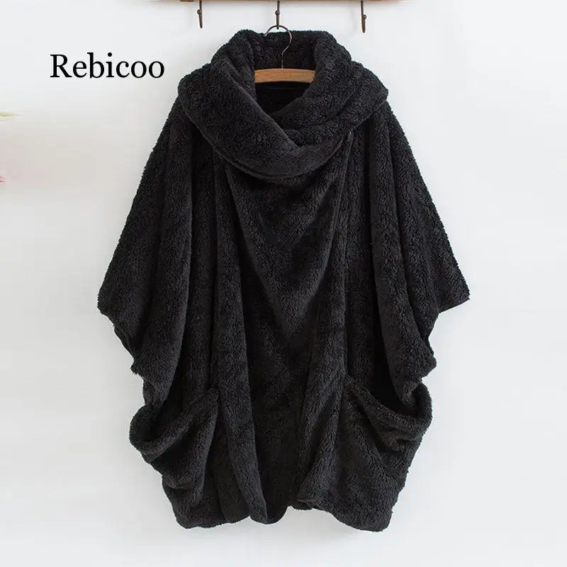 

2019 autumn new explosion women's clothing plush high collar bat sleeve cardigan coat