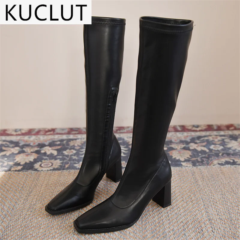 

2021 New Winter Model Medium Thick-heeled Knight Boots Women's Tall and Thin High-heeled Short Boots Fashion Boots