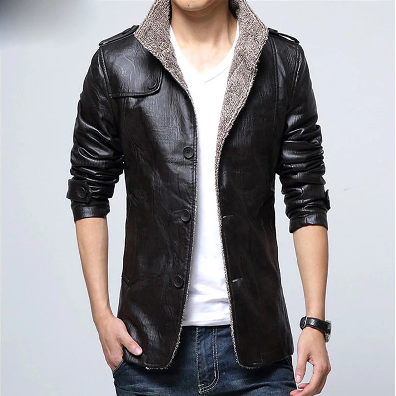 Осенне-зимняя Длинная кожаная куртка с бархатным теплым мехом толстая городская