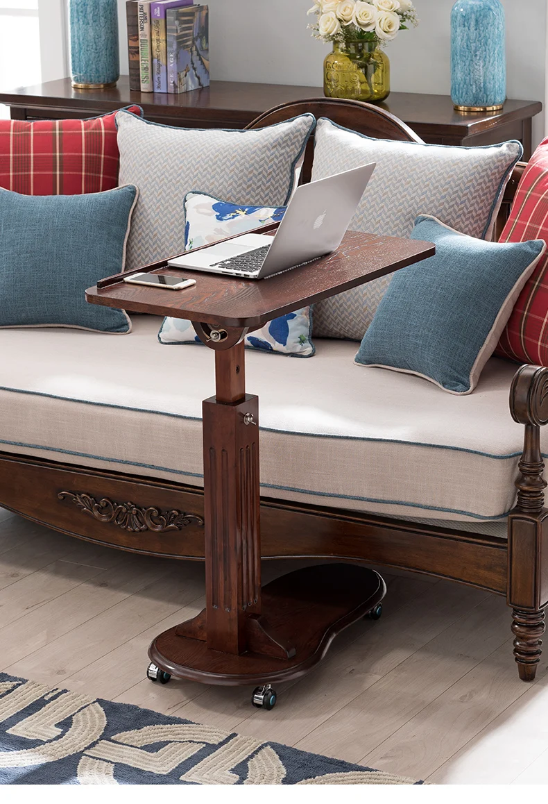

American Solid Wood Liftable Laptop Table Mobile Lazy Table Bed With Coffee Table And Wheeled Sofa Side Table