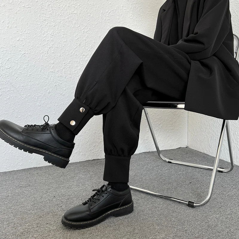 

Gray/Black Casual Pants Men Fashion Society Mens Harem Pants Korean Loose Straight Pants Mens Trousers Office Formal Suit Pants