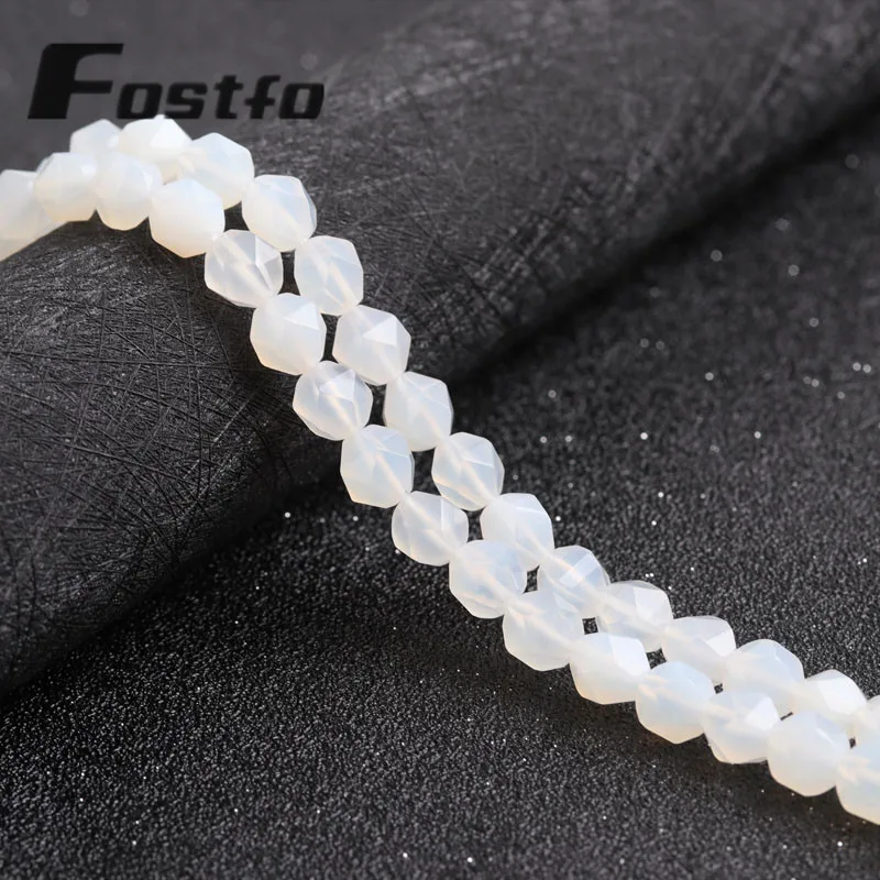 

White Diamond Faceted Agate Beads Natural Stone For Jewelry Making DIY Bracelets Necklace Accessories 15" Strands 8mm