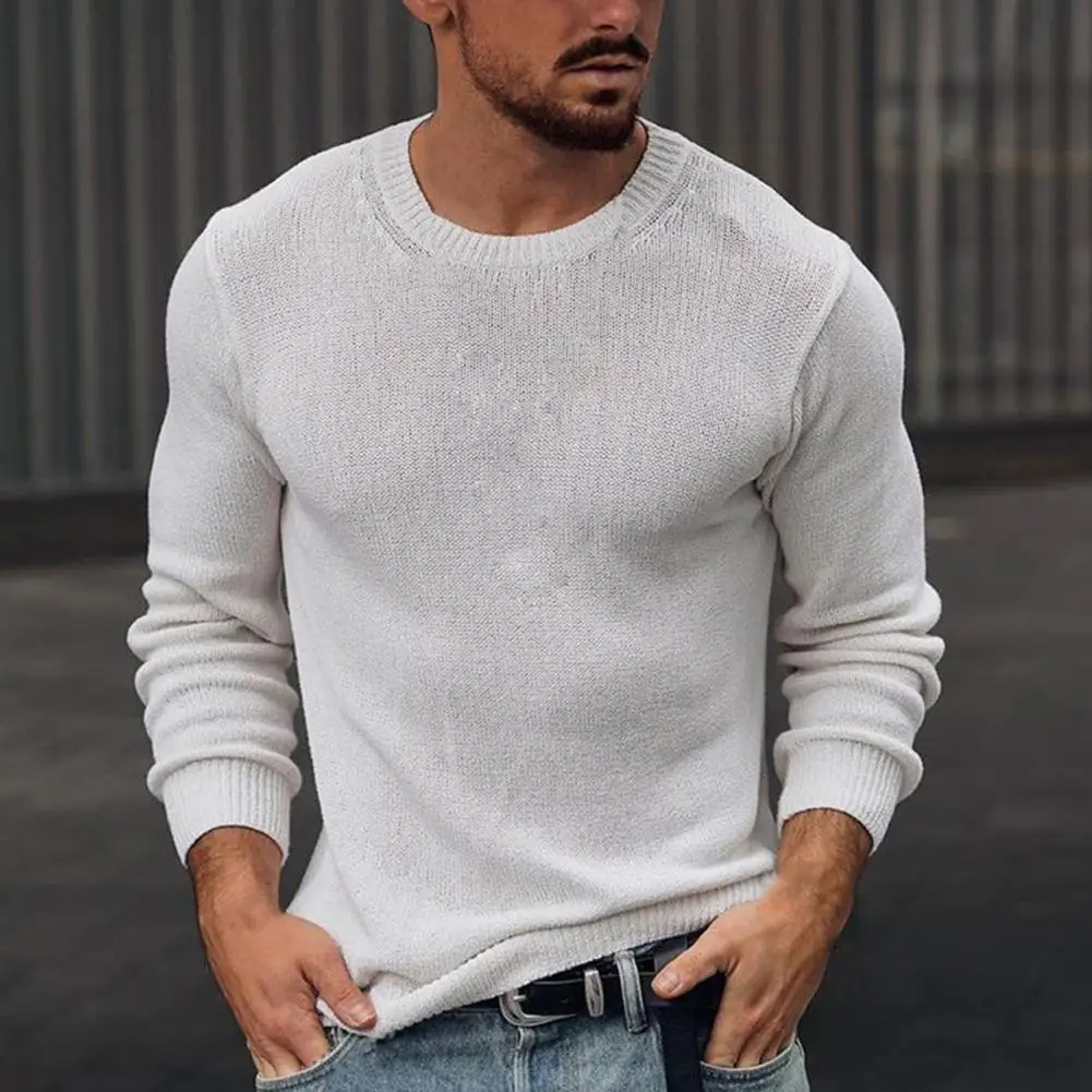 

Autumn Men Sweater Solid Color Knit Pullover O-Neck Long Sleeve All Match Slim Fit Men Top for Daily Wear