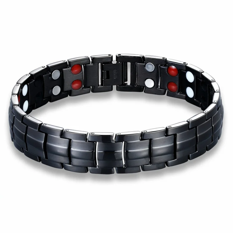 

European And American Original Pop Fashion Exaggerated 15mm Stainless Steel Double Row Magnet Black Men's Bracelet