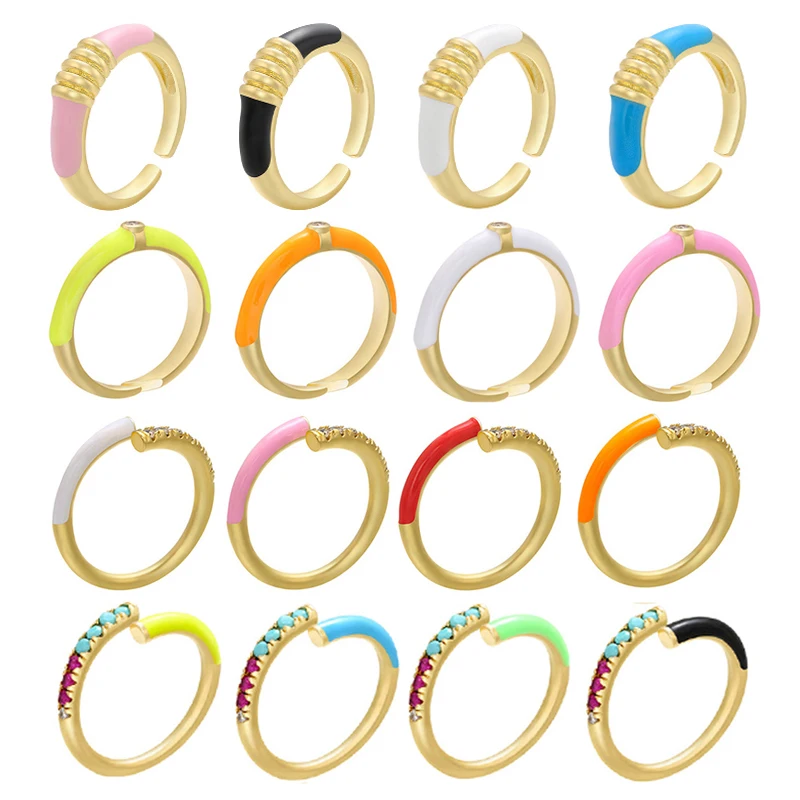 Эмалевое женское кольцо золотого цвета неоновый зеленый желтый флуоресцентный CZ