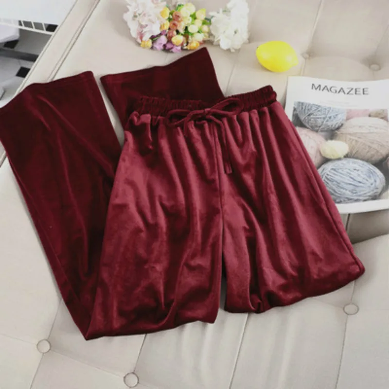 Вельветовые свободные брюки золотистого цвета на осень и весну широкие завязках