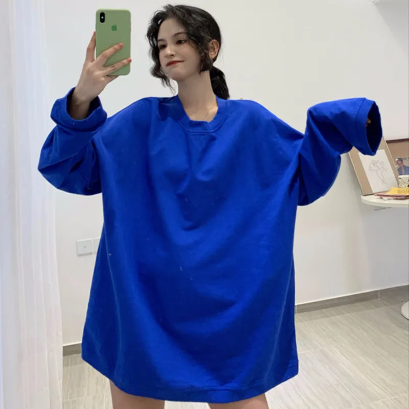 

Autumn loose solid color round neck bottoming shirt long sleeve T-shirt
