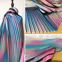digital printing rainbow 3d pleated stripe designer fabric diy sewing accessories dress cloth tissue tissu japonais chiffon